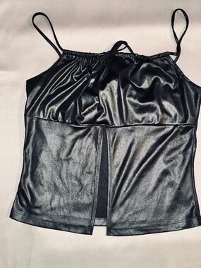 Sleek Black Faux-Leather -Strap Camisole